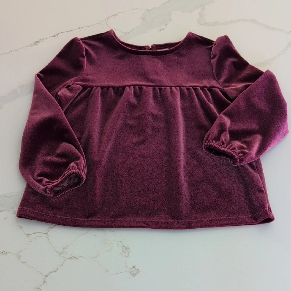 Kids Velvet Long-Sleeve Top in Deep Plum